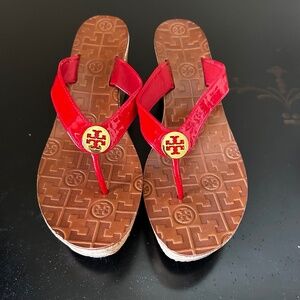 Tory Burch Wedge Sandals. Red. Size 8 1/2 M. NWOT